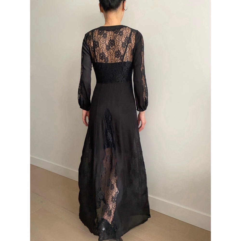 Zara black long silk studio maxi dress with lace